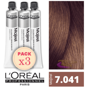 L`Oréal - Pack 3 Tintes MAJIREL 7.041 Rubio Medio Natural Cobrizo Ceniza 50 ml