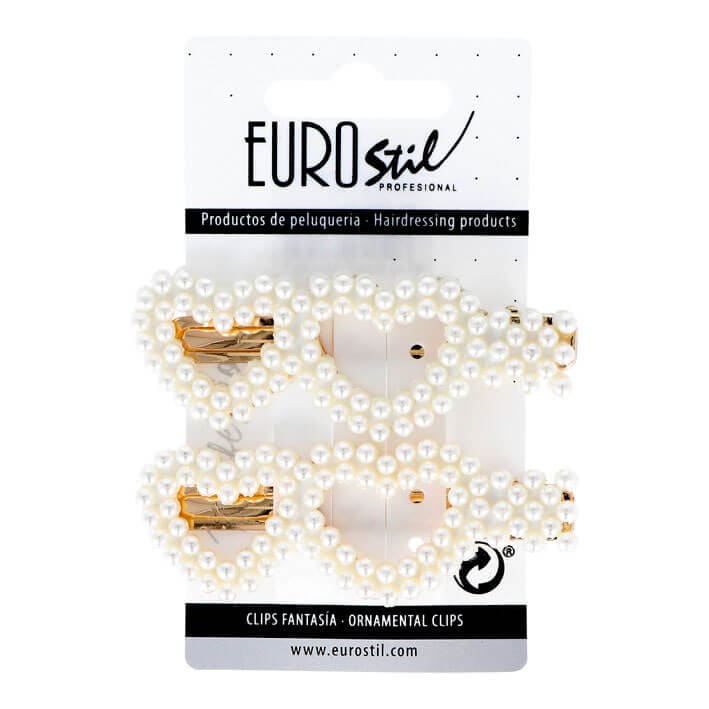Eurostil - Goldene Clips Herzen mit Perlen 2 Einheiten (06936)