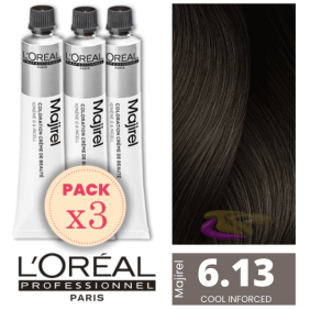 L`Oréal - Pack 3 Tintes MAJIREL Cool Inforced 6.13 Rubio Oscuro Ceniza Dorado 50 ml