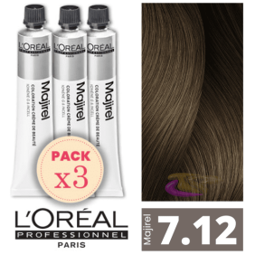 L`Oréal - Pack 3 Tintes MAJIREL 7.12 Rubio Medio Ceniza Irisado 50 ml