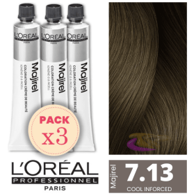 L`Oréal - Pack 3 Tintes MAJIREL Cool Inforced 7.13 Rubio Medio Ceniza Dorado 50 ml