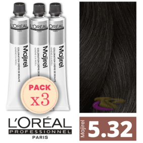 L`Oréal - Pack 3 Tintes MAJIREL 5.32 Castaño Claro Dorado Irisado 50 ml