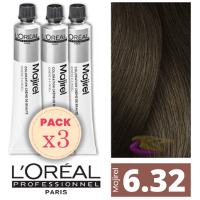 L`Oréal - Pack 3 Tintes MAJIREL 6.32 Rubio Oscuro Dorado Irisado 50 ml