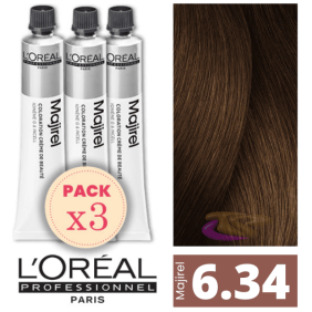 L`Oréal - Pack 3 Tintes MAJIREL 6.34 Rubio Oscuro Dorado Cobrizo 50 ml