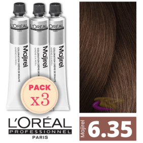 L`Oréal - Pack 3 Tintes MAJIREL 6.35 Rubio Oscuro Dorado Caoba 50 ml