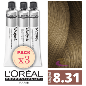 L`Oréal - Pack 3 Tintes MAJIREL 8.31 Rubio Claro Dorado Ceniza 50 ml