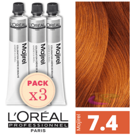 L`Oréal - Pack 3 Tintes MAJIREL 7.4 Rubio Cobrizo 50 ml
