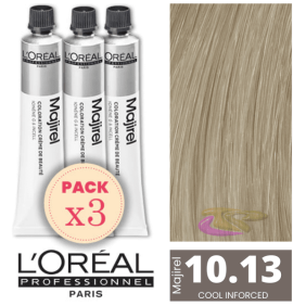 L`Oréal - Pack 3 Tintes MAJIREL Cool Inforced 10.13 Rubio Extraclaro Ceniza Dorado 50 ml