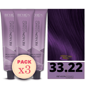 Revlon - Pack 3 Tintes REVLONISSIMO COLORSMETIQUE 33.22 Castaño Oscuro Violeta Intenso 60 ml (Ker-Ha Complex)