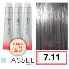 Tassel - Pack 3 Tintes BRIGHT COLOUR con Argán y Keratina Nº 7.11 RUBIO MEDIO CENIZA INTENSO100 ml